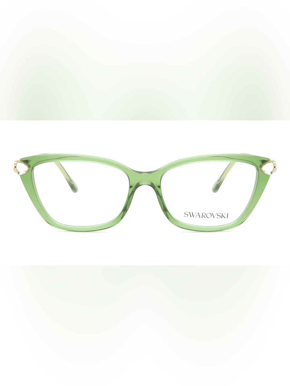 Swarovski SK2011 3002 Light Green Cat-Eye Glasses with Crystal Temples.